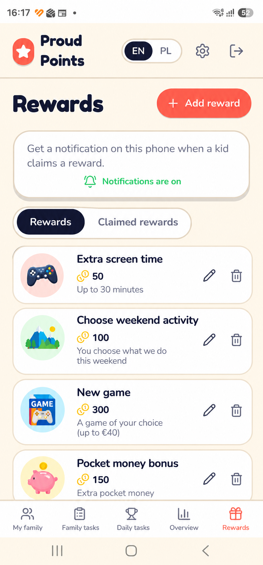 Catálogo de recompensas para canjear puntos en ProudPoints